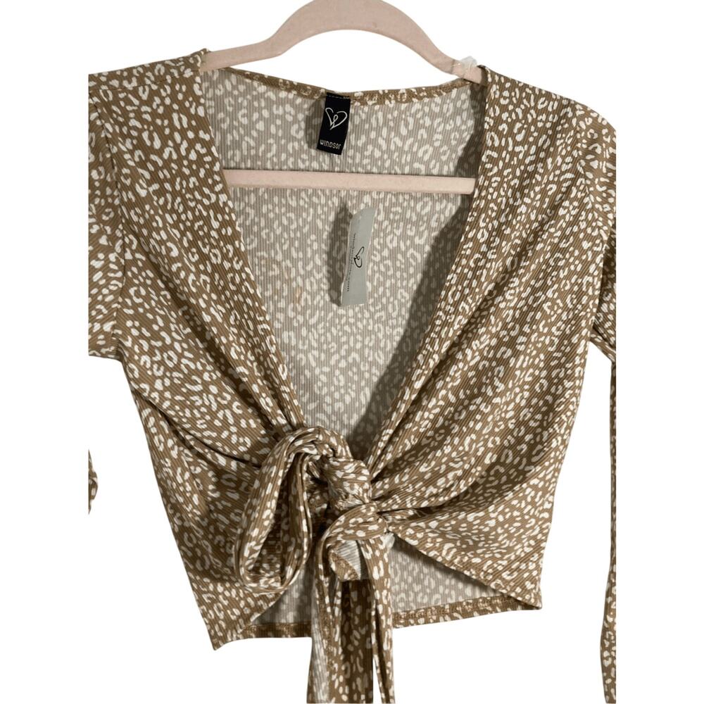 NWT Windsor Women's Small Brown Cream Leopard Printed Wrap Top Girly Go Out S - Picture 5 of 6